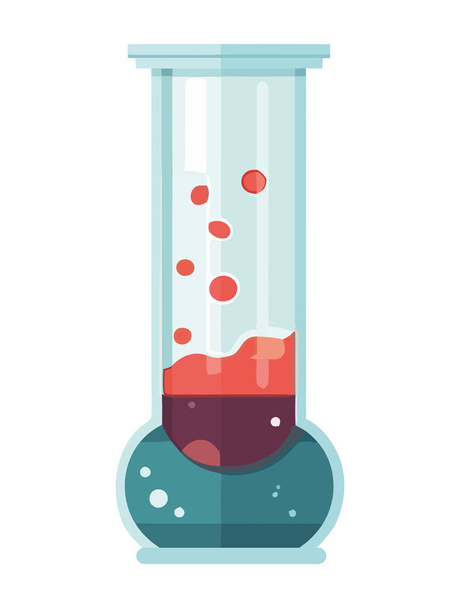 Transparent flask with blue liquid and bubbles icon isolated - ベクター画像