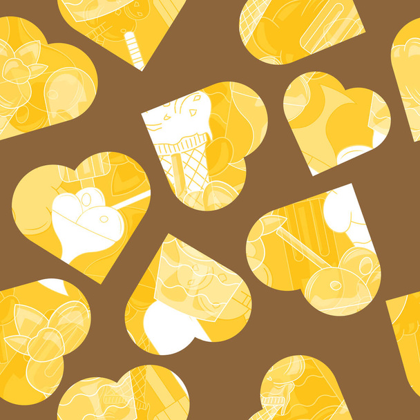 Cute Seamless Pattern With Ice Cream, Vector Seamless Summer Pattern. - Вектор, зображення