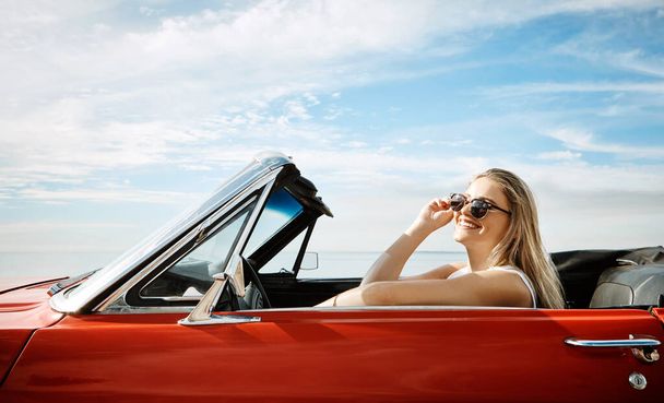 This is turning out to be an awesome road trip. a happy young woman enjoying a summers road trip - 写真・画像