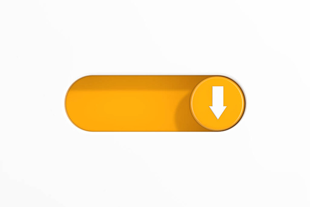 Amarelo alternar o controle deslizante do interruptor com seta para baixo ícone em um fundo branco. Renderização 3d  - Foto, Imagem