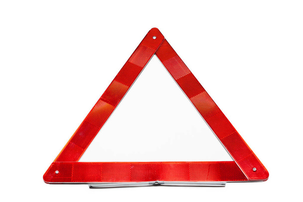Emergency stop sign, warning triangle folded on white background - Valokuva, kuva