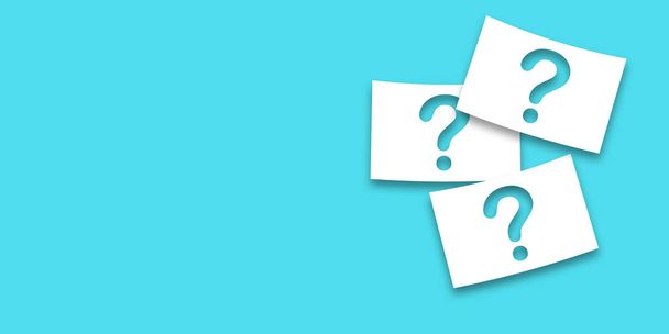 White pieces of paper with a question mark against a blue background - Photo, Image
