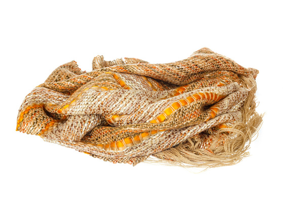 bunte handgefertigte Halsketten oder Schal aus Woll-Strickstoff - Foto, Bild