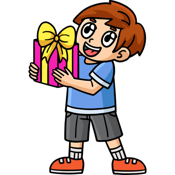 Bu karikatür bir çocuğun hediye illüstrasyonunu gösteriyor. - Vektör, Görsel