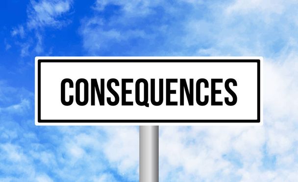 Consequences road sign on blue sky background - Foto, afbeelding