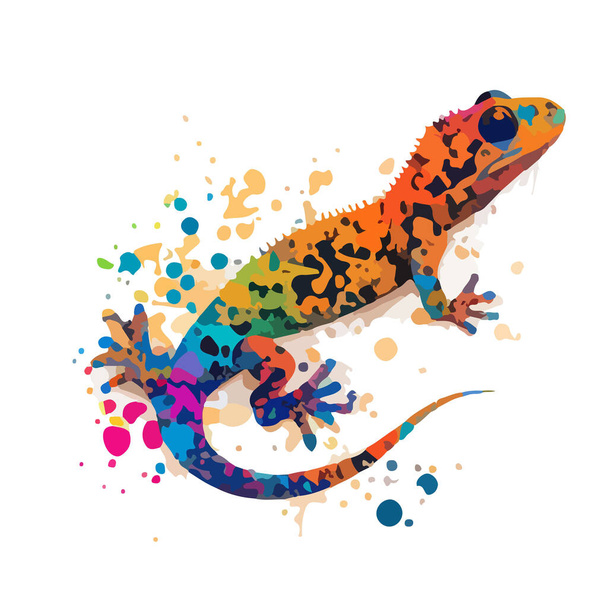 Cute colored lizard in colored spots on a white background. For your design. - Vecteur, image