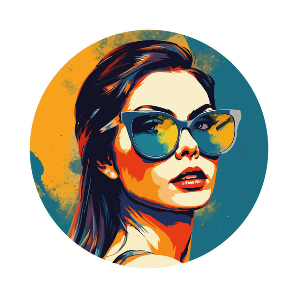 Mladá žena v slunečních brýlích vyzařovat letní kouzlo ikona - Vektor, obrázek