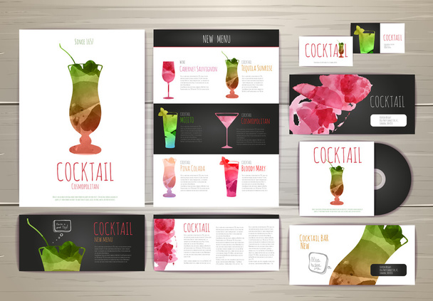 Watercolor Cocktail concept design. Corporate identity. Document template - Vector, Imagen