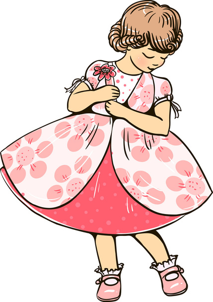 Meisje in jurk met bloem - Vector, afbeelding