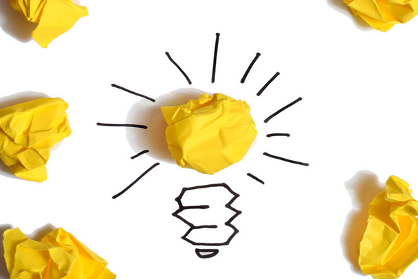 concept crumpled paper light bulb metaphor for good idea - Photo, Image