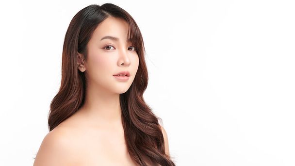 Beautiful young asian woman with clean fresh skin on white background, Face care, Facial treatment, Cosmetology, beauty and spa, Asian women portrait. - Photo, Image
