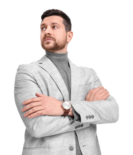 Handsome bearded businessman in suit on white background - Valokuva, kuva