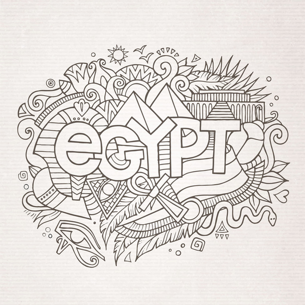 Egypt hand lettering and doodles elements background - Vecteur, image
