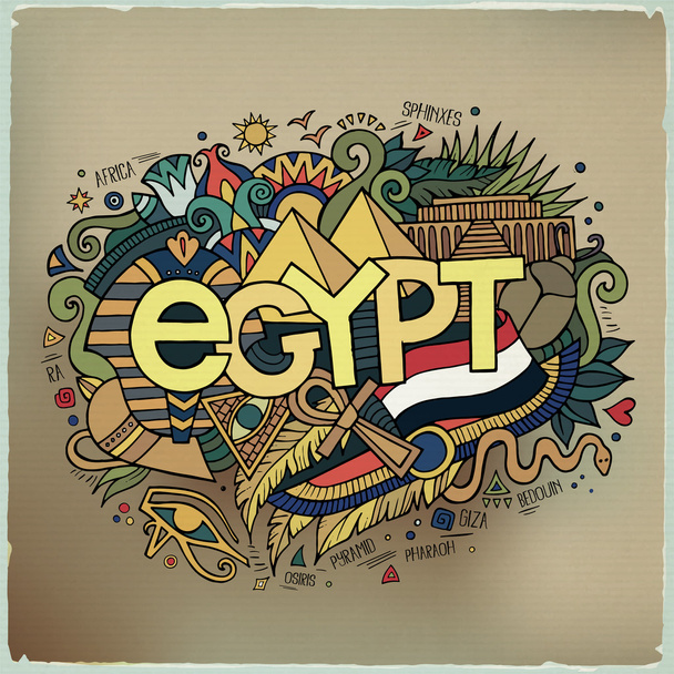 Egypt hand lettering and doodles elements background. - Vetor, Imagem