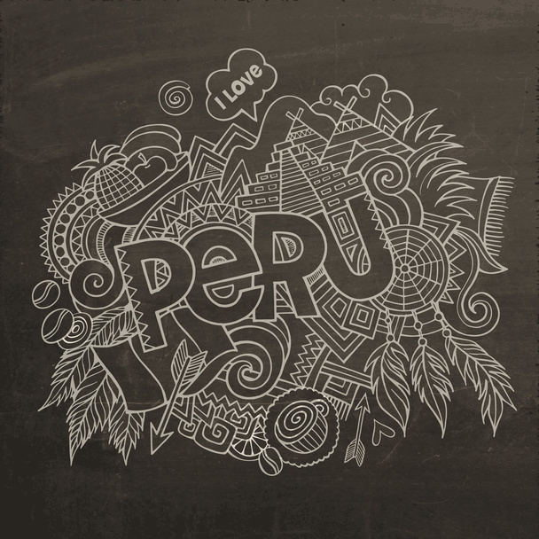 Peru kézzel betűk és doodles elemek - Vektor, kép