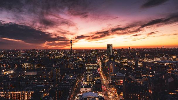 Fiery London Sunset Euston Drone - Photo, Image