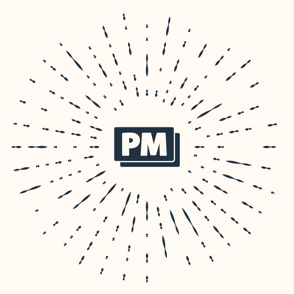 Horloge grise icône PM isolé sur fond beige. Symbole temporel. Cercle abstrait points aléatoires. Vecteur. - Vecteur, image