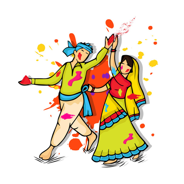 Mladý pár pro Happy Holi festival oslavy. - Vektor, obrázek