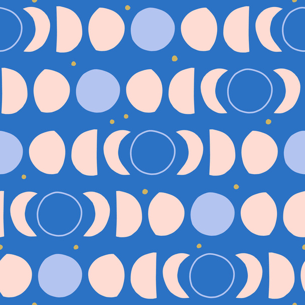 Abstract hand drawn Moon Cycle pattern. Full moon, Crescent and Stars texture. Dreamy night sky background - Vector, Image