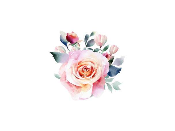Ramo Vintage de flor de acuarela, ilustración vectorial aislada en fondo blanco. - Vector, Imagen