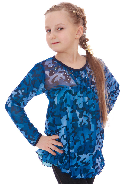 elegant little girl with a long braid. - Фото, изображение