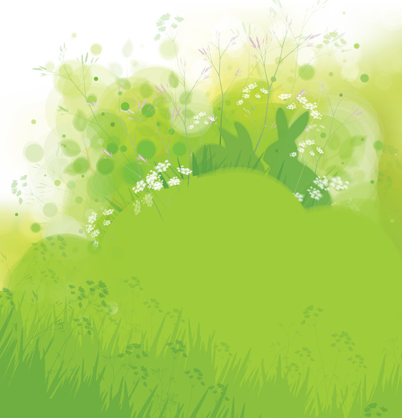 Кролики в траве, весенняя природа
 - Вектор,изображение