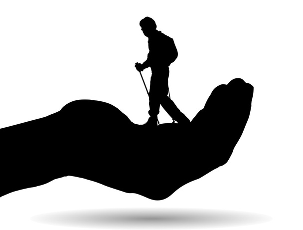 Silhouette of  man on palm - Vector, Image