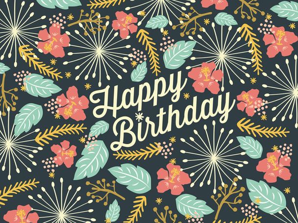 Happy Birthday card with floral background pattern. - Vector, Image