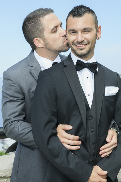 Portrait of a loving gay male couple on their wedding day. - Фото, зображення