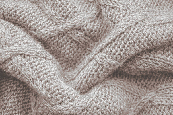 Knitted Texture. Organic Woven Design. Handmade Xmas Background. Woolen Knitting Texture. Weave Thread. Nordic Winter Print. Soft Cloth Garment. Cotton Knitting Texture. - Photo, image