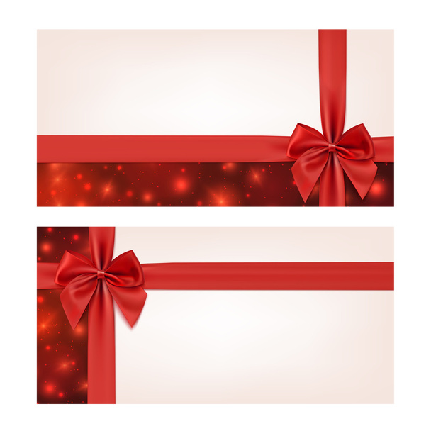 Gift voucher template with red ribbon and a bow - Vector, Image