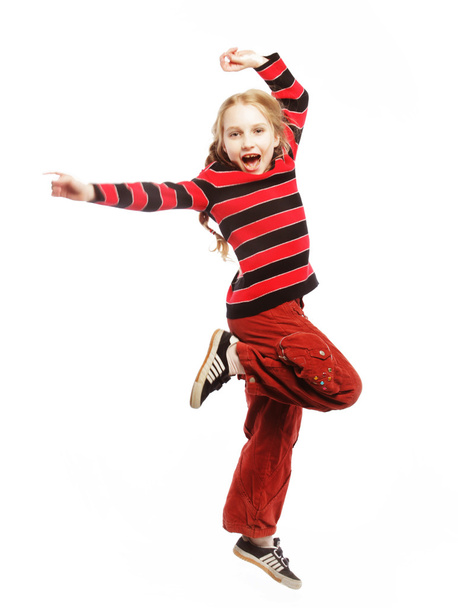 girl jumps on a white background - 写真・画像