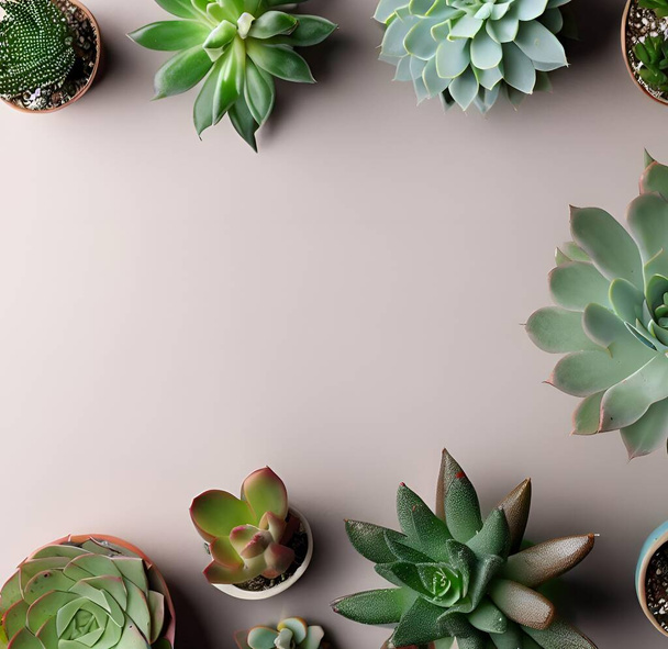 various succulent plants shot from above on neutral background, copy text space - Photo, Image