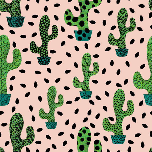 Abstract floral seamless cactus pattern for wrapping paper and fabrics and linens and kids clothes print and festive summer textiles . High quality illustration - Φωτογραφία, εικόνα