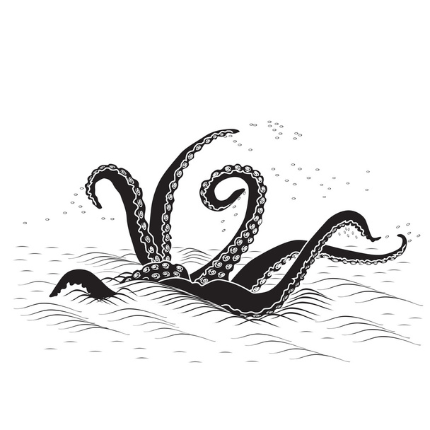 mythological kraken tentacles with the sea - Vektör, Görsel