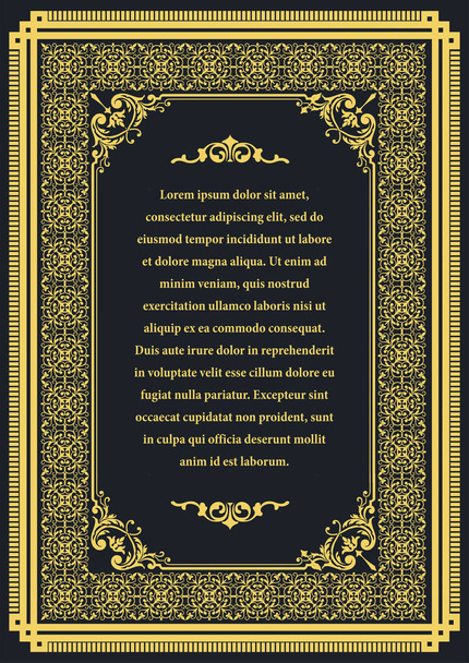 Gold ornament on dark background. Can be used as invitation card. Book cover. Vector illustration - Vecteur, image