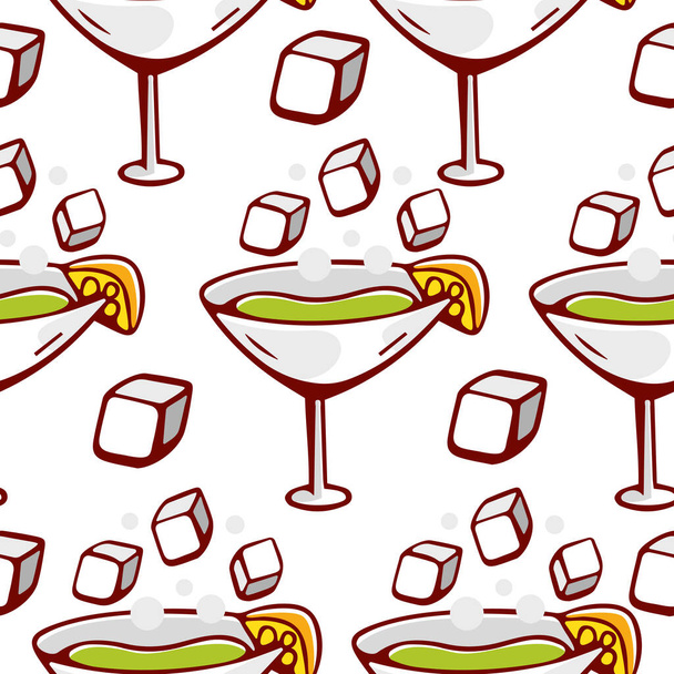 Векторный рисунок бокалов и бокалов с напитками и льдом в стиле мультфильма. - Вектор,изображение