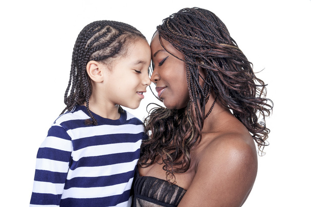 Afro American mother and son on white background. Afro American - Photo, image