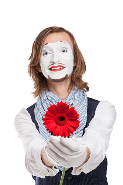 Mime Artist with red flower - Gerber - Φωτογραφία, εικόνα