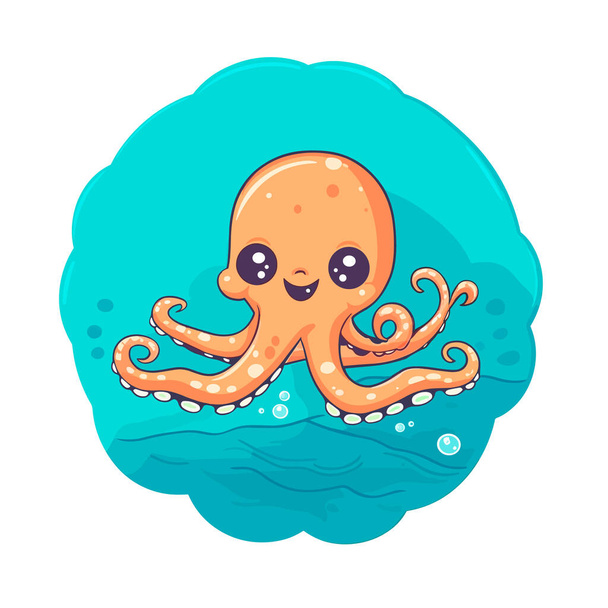 Little smiling octopus. Water pool for children. cartoon vector illustration. label, sticker, t-shirt printing - Vector, Image