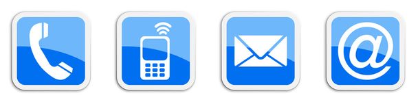 Vier contactmogelijkheden sticker symbolen in het blauw - cube - Foto, afbeelding