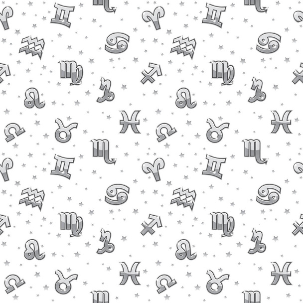 Silver Background with golden signs of the zodiac. Astrology seamless pattern with zodiac signs on white. Similar JPG copy - Photo, Image