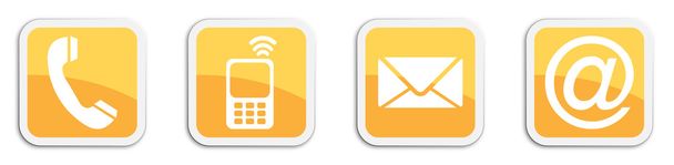 Τέσσερα επικοινωνώ αυτοκόλλητο σύμβολα σε πορτοκαλί - κύβος - Φωτογραφία, εικόνα