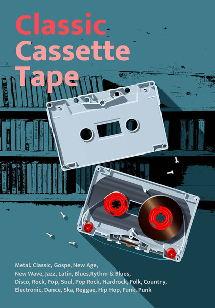 music cassette tape detail - Διάνυσμα, εικόνα