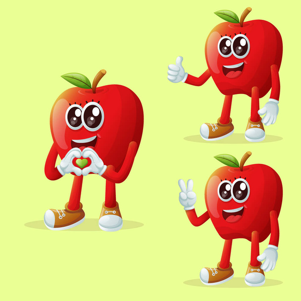 Set of cute apple characters making playful hand signs. Perfect for kids, merchandise and sticker, banner promotion or blo - Vector, Image