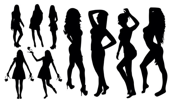 Le silhouette delle donne in posa
 - Vettoriali, immagini