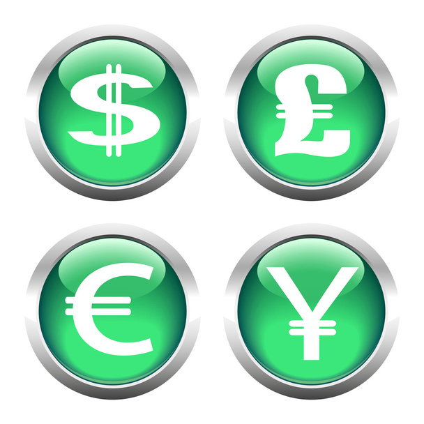 Set of buttons for web, currency symbols, dollar, euro, pound, y - Vetor, Imagem