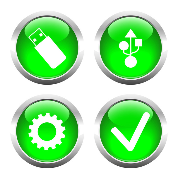 Set of buttons for web, yusb, cogwheel, check. - Vector, afbeelding