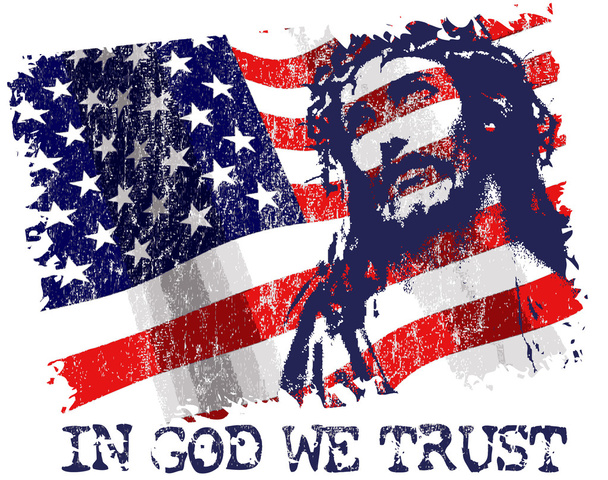 Jesus Christus auf amerikanischem Flaggenhintergrund - Vektor, Bild