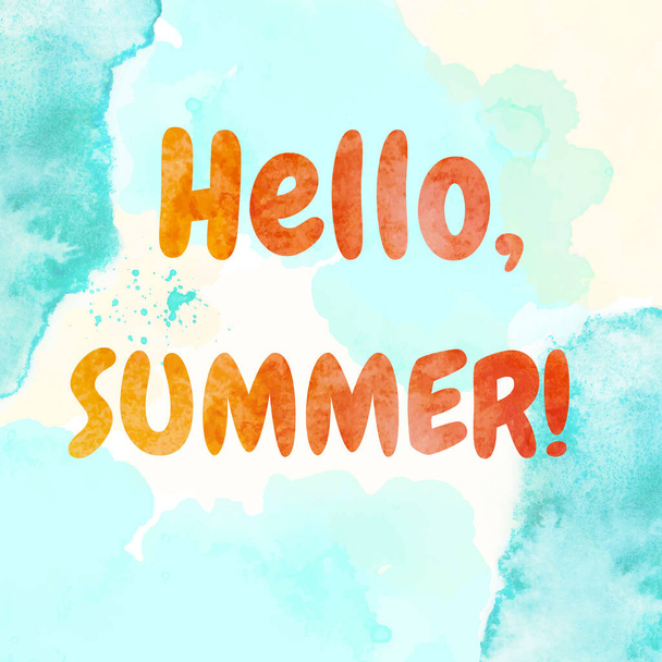  Abstract watercolor background. Hello Summer card. Hand drawn illustration isolated on white background. Vector EPS. - Vettoriali, immagini